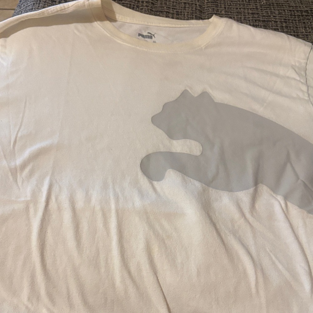 Puma White T-Shirt with Gray Cat Design